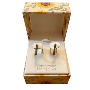Nanette Lepore Sterling Silver Dark Green Pave Crystal & Gold Toned Rectangular